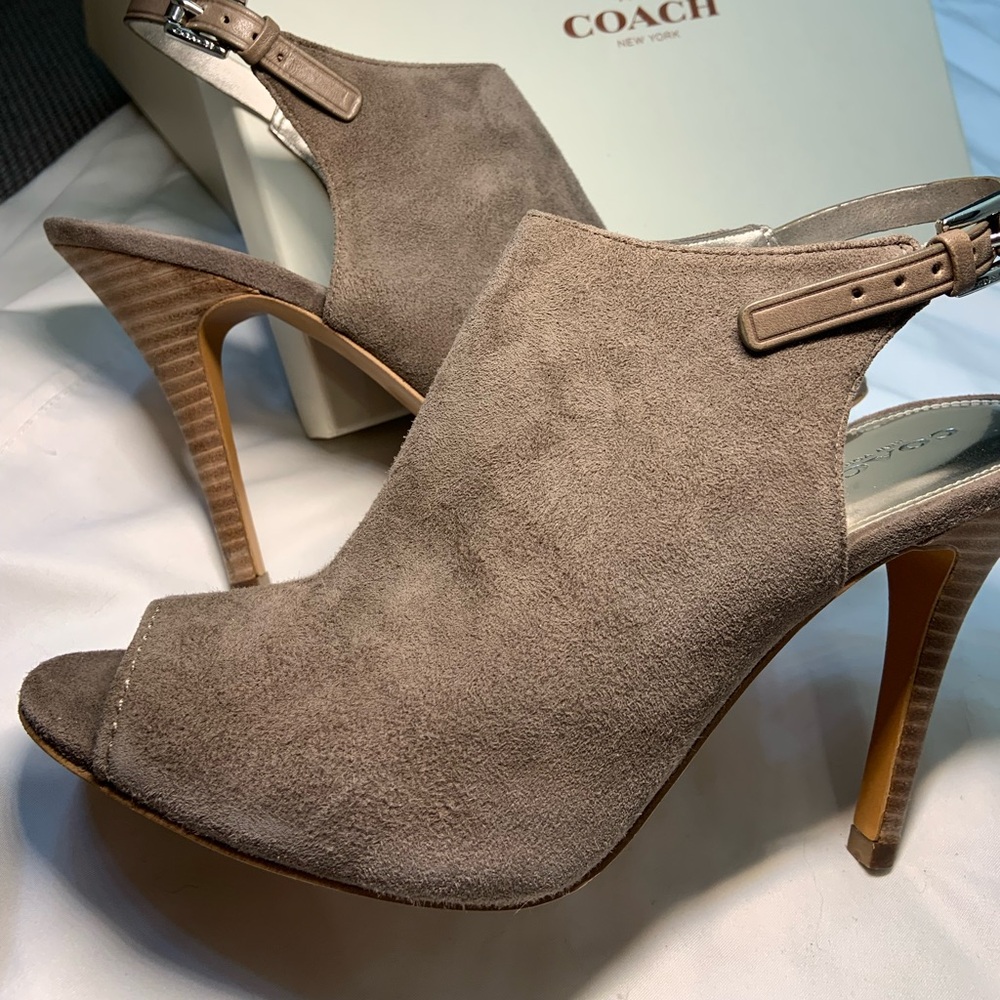 Coach Size 8.5 Taupe High Heel Sling Backs